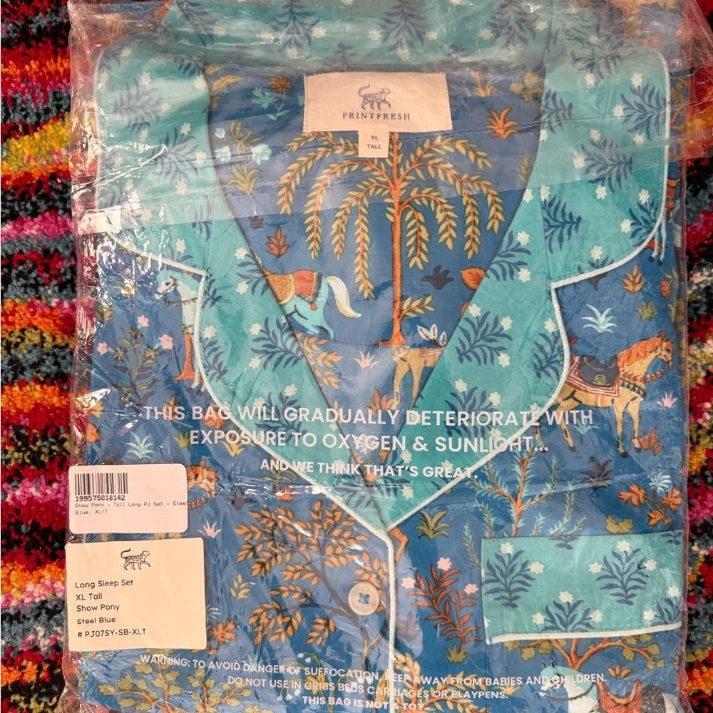 NIP Printfresh Show Pony Steel Blue Cotton 2 piece Pajamas in Women’s XL Tall - Picture 2 of 6